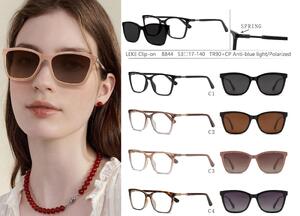 Оправа для очков пластиковая TR90+CP с защитой от синего света, с флексом + поляризационная солнцезащитная насадка (клипон) Leke LK8844