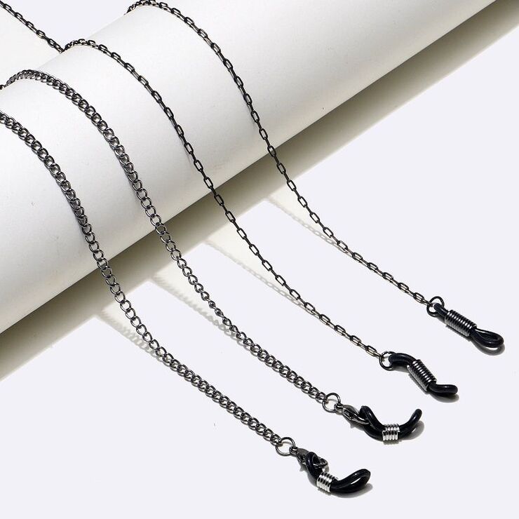 Black-colored metal non-slip chain, two-piece set, thick and thin, for glasses and masks GM107