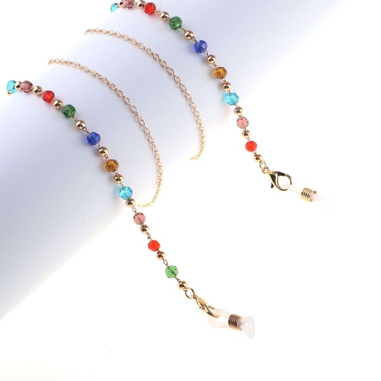 Gold-colored metal non-slip chain, with colored crystal, for glasses and masks GL849