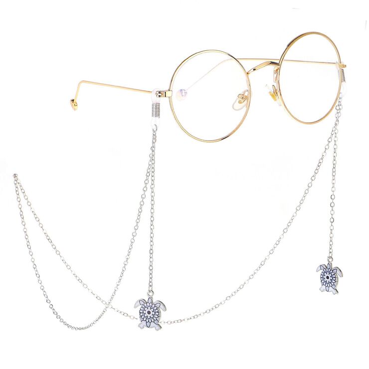 Silver-colored metal non-slip chain, with pendant turtle, for glasses and masks GL234