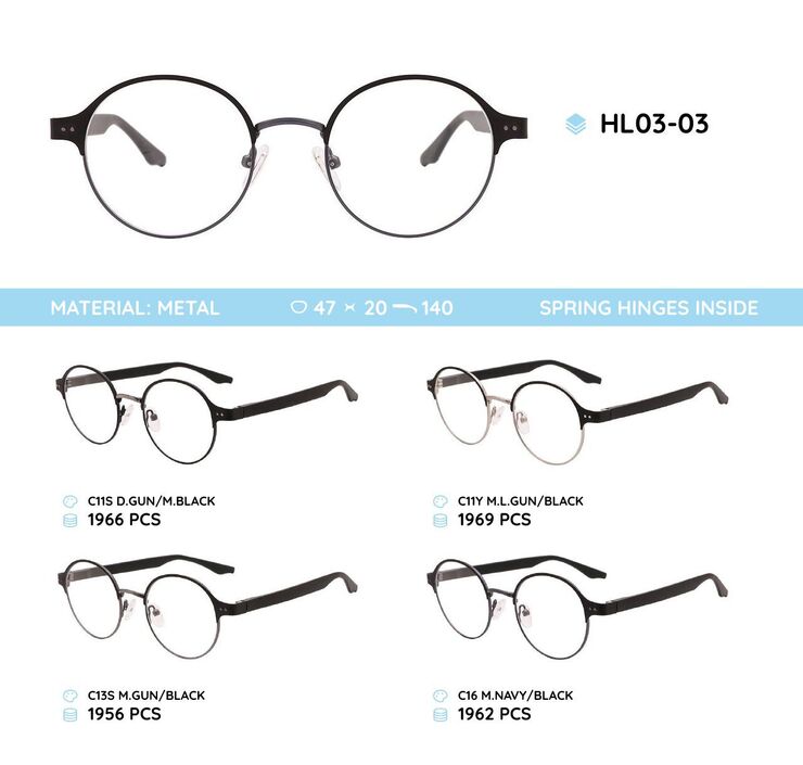 Металлическая оправа с дужками из материала TR-90 со встроенным флексом HL03-03