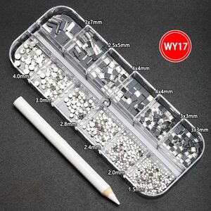 Rhinestones set with flat bottom for glasses decorating + pen, transparent, 1.5-4.0/3-7 mm, TH0003 WY-17 (price per pack, min. order- 3)