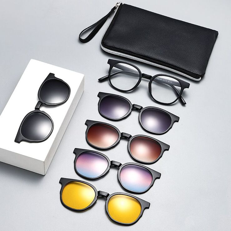 TR90/PC plastic frame + 5 polarized sun protection magnet clip-on set + leather bag El Dorado EL2386