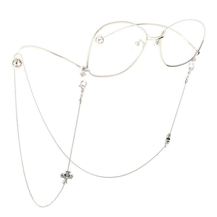Silver-colored metal non-slip chain, with cross, for glasses and masks GL587