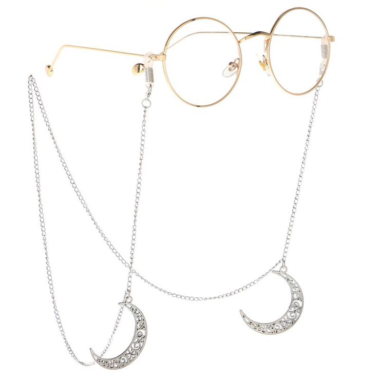Silver-colored metal non-slip chain, with hollow moon, for glasses and masks GL059