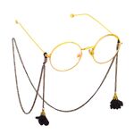 Black-colored metal non-slip chain, with pendant fabric flower, for glasses and masks GL597