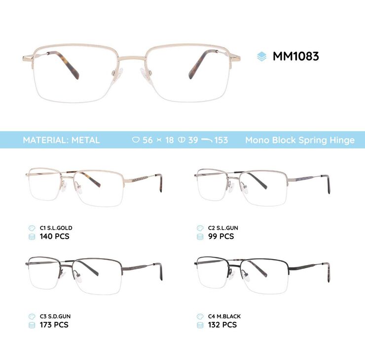 Nylor metal men's frame for glasses with spring hinges MM1083