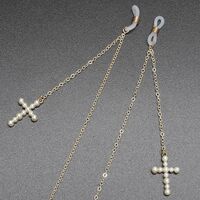 Gold-colored metal non-slip chain, with pearl cross, for glasses and masks GL378