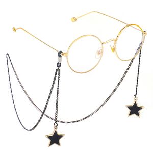 Steel-colored metal non-slip chain, pendant black star, for glasses and masks GL371