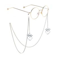 Silver-colored metal non-slip chain, with crown heart-shaped, for glasses and masks GL790