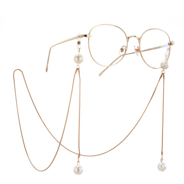 Gold-colored metal non-slip chain, with pendant with pearl, for glasses and masks GA037