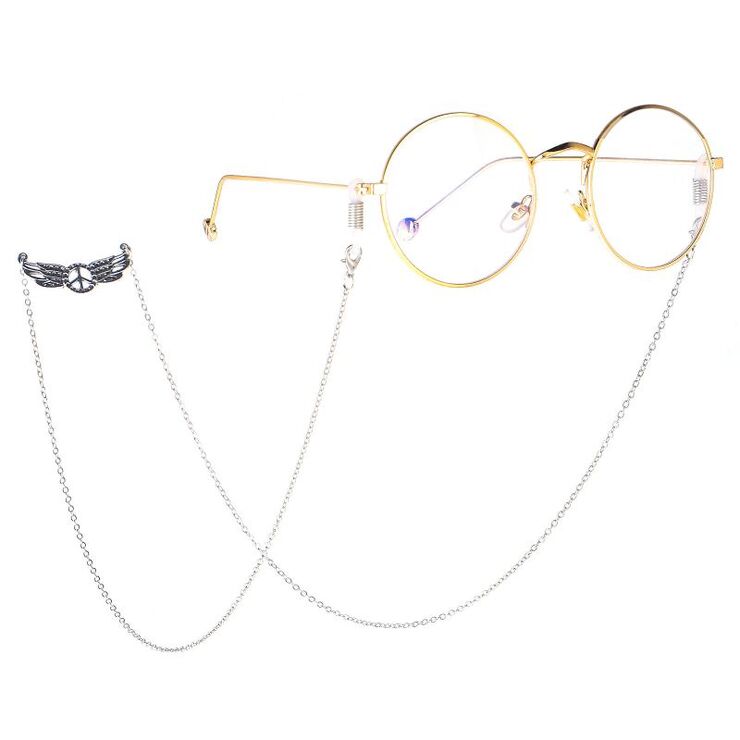 Silver-colored metal non-slip chain, with wings of peace, for glasses and masks GL207