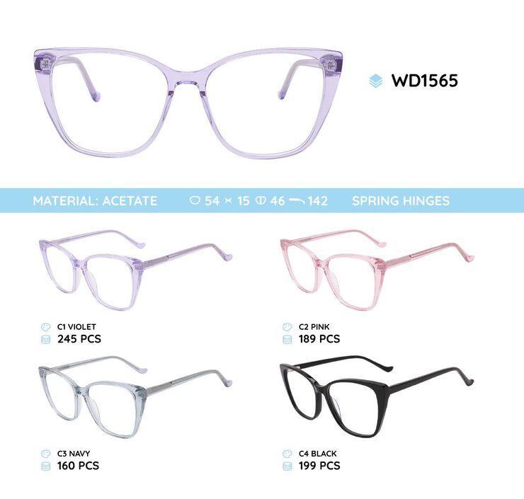 Plastic acetate eyeglasses frame for women with spring hinges WD1565