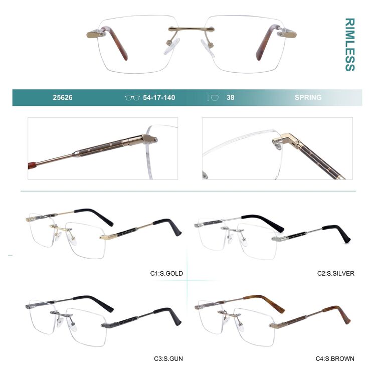 Rimless metal frames for glasses with spring hinges Big City 25626
