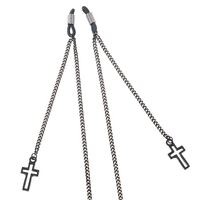Black-colored metal non-slip chain, with pendant hollow cross, for glasses and masks GL414