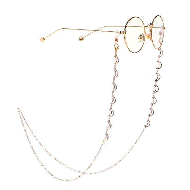 Gold-colored metal non-slip chain, with moon pendant, for glasses and masks GL951