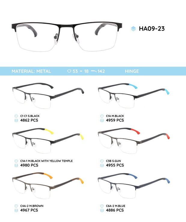 Металлическая оправа с дужками из материала TR-90 с гнущимся наконечником HA09-23