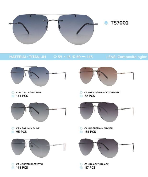 Titanium rimless frame polarized sunglasses TS7002