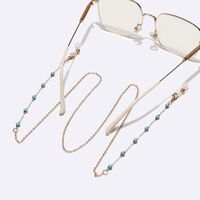 Металлическая нескользящая цепочка золотого цвета, с натуральной бирюзой, для очков и масок GL1618