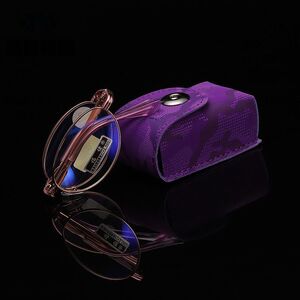 Очки металлические складные для чтения 福佬8018防蓝 с защитой Blue ray cut, стеклянными линзами и футляром, от +1.00 до +4.00, РМЦ=62-64