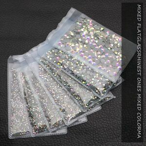 Set of rhinestones with a pointed bottom for frames and glasses decorating PD0036, white / AB, 1.3-6.5 mm (price per pack, min. order - 3)