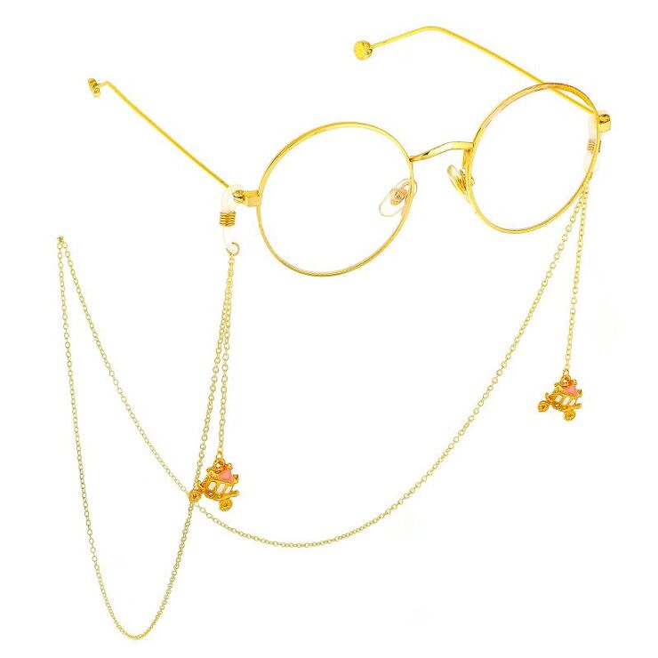 Gold-colored metal non-slip chain, with carriage pendant, for glasses and masks GL728