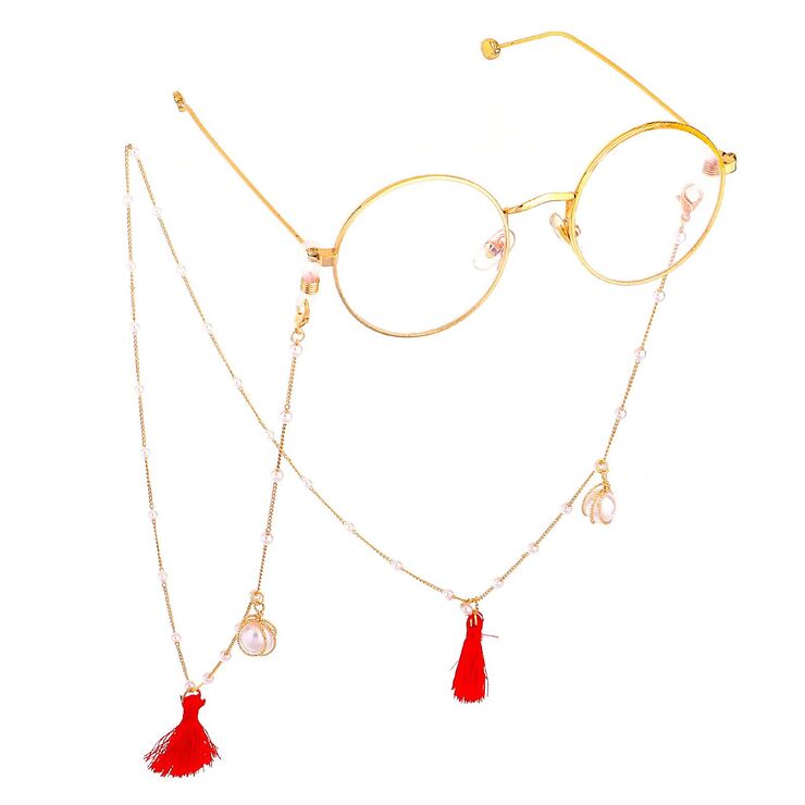 Metal non-slip chain, with tassel and pearl, for glasses and masks GL652