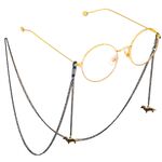 Black-colored metal non-slip chain, with pendant pet dog, for glasses and masks GL673