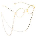 Gold-colored metal non-slip chain, with black and white glass beads, for glasses and masks GL336