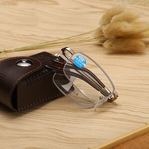 Folding metal multifocal reading glasses 1810渐进 with Blue ray cut protection with case, diopters from +1.00 to +3.50, RMC=62-64