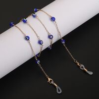 Gold-colored metal non-slip chain, with blue eye beads, for glasses and masks GL874