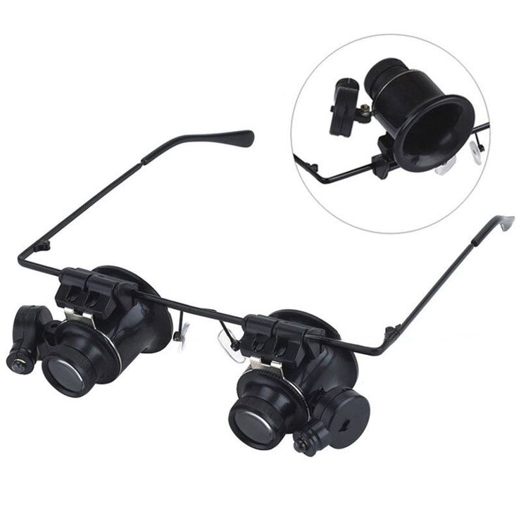 Binocular magnifier with backlight, magnifying glass with head mount 9892A-II-XX, magnification: 20Х