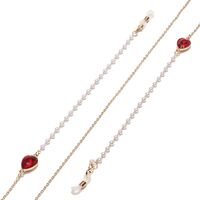 Gold-colored metal non-slip chain, with crystal water drop and pearl, for glasses and masks GL1504