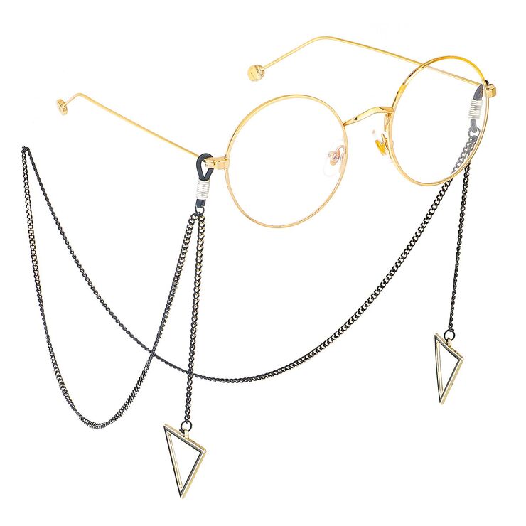 Black-colored metal non-slip chain, with pendant triangle, for glasses and masks GL363