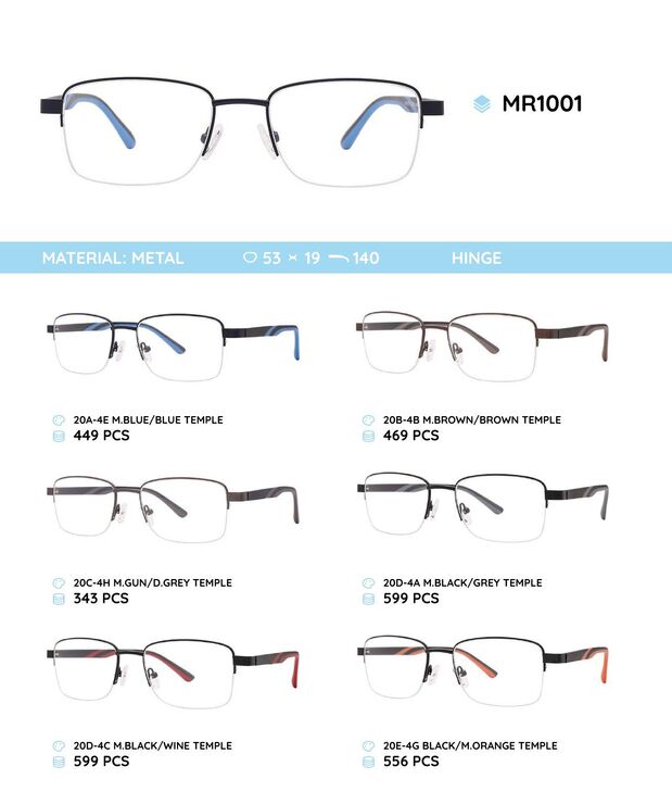 Metal frame with temples made of TR-90 material MR1001