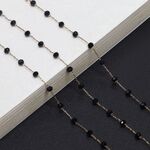 Gold-colored metal non-slip chain, with  black crystal beads, for glasses and masks GL724