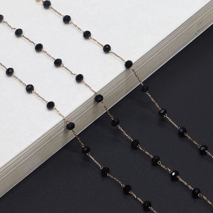 Металлическая нескользящая цепочка, с черными хрустальными шариками, для очков и масок GL724