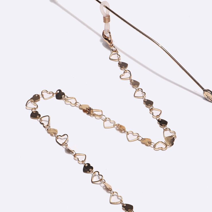 Gold-colored metal non-slip chain, with gold heart, for glasses and masks GL1415