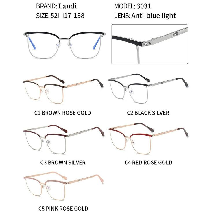 Очки защитные металлические с защитой от синего света Landi LD3031