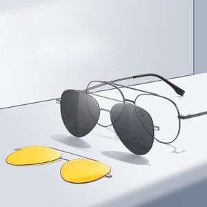 Metal Blue Ray Cut protection frame + 2 magnet sunshade clip-ons 7603-GT