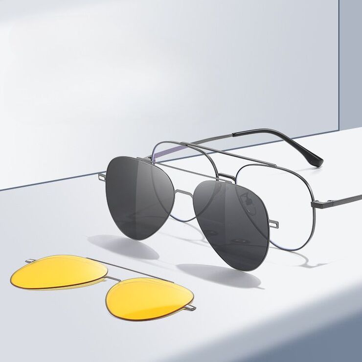 Metal Blue Ray Cut protection frame + 2 magnet sunshade clip-ons 7603-GT