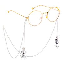 Silver-colored metal non-slip chain, with snake and skull pendant, for glasses and masks GL475