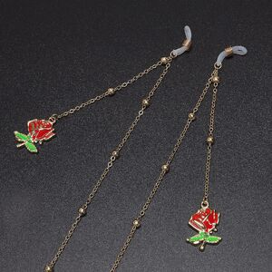 Металлическая нескользящая цепочка золотого цвета, с подвеской роза и бусинами, для очков и масок GL554
