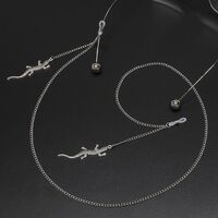 Silver-colored metal non-slip chain, with gecko pendant, for glasses and masks GL589