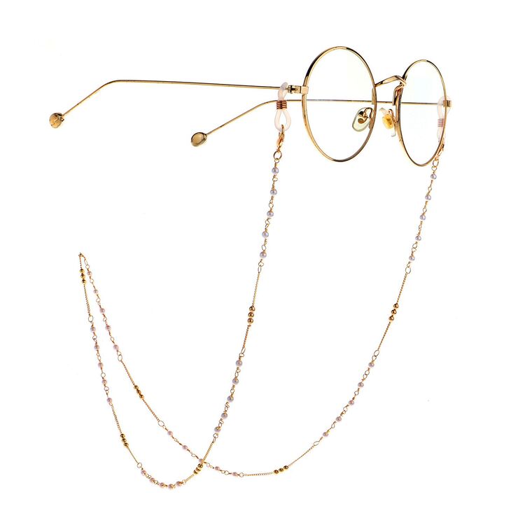 Metal non-slip chain gold, with cooper and pearl beads, for glasses and masks GL993