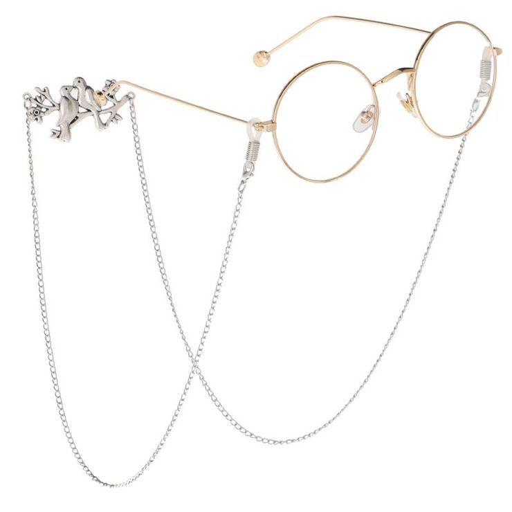 Silver-colored metal non-slip chain, with bird branch, for glasses and masks GL069