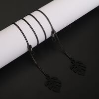 Black-colored metal non-slip chain, with pendant leaves, for glasses and masks GL887