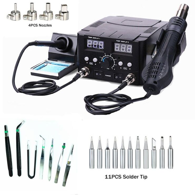 Паяльная станция 2 в 1, электрический паяльник + фен строительный (термофен) 8588-8582D-2
