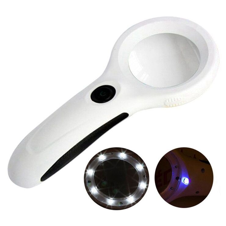Magnifier with universal backlight, magnifying glass with handle 9586-XX, diameter 55 mm, magnification: 4Х