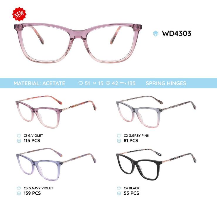 Plastic acetate eyeglasses frame for women with spring hinges WD4303